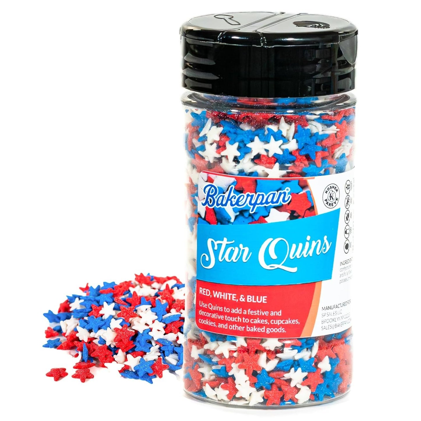 Bakerpan Sprinkles for Cake Decorating - Star Sprinkles 4 Ounces - Red, White & Blue Edible Confetti Sprinkles for Cupcakes, Ice Cream, Cookies, Cakes