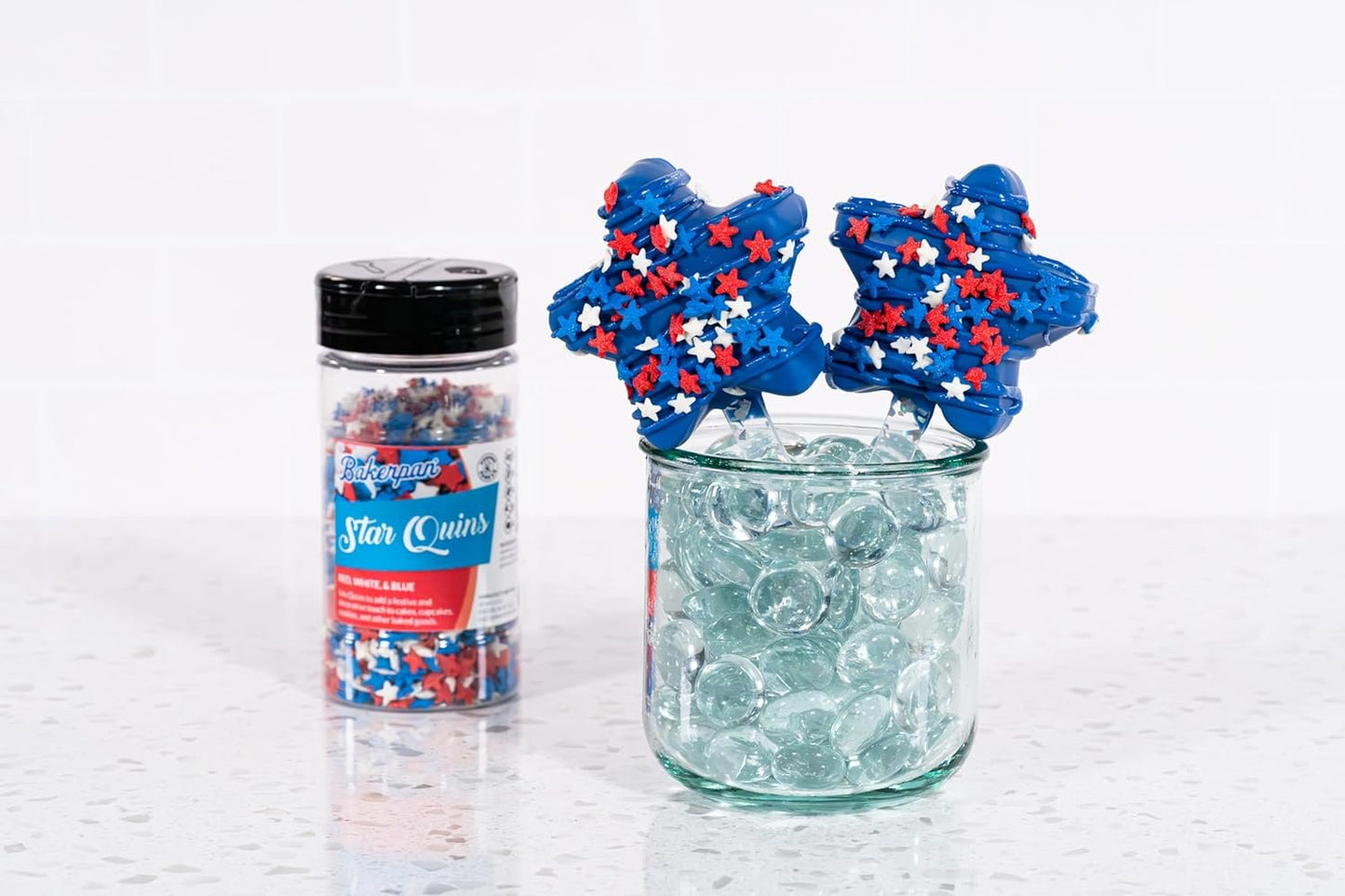 Bakerpan Sprinkles for Cake Decorating - Star Sprinkles 4 Ounces - Red, White & Blue Edible Confetti Sprinkles for Cupcakes, Ice Cream, Cookies, Cakes