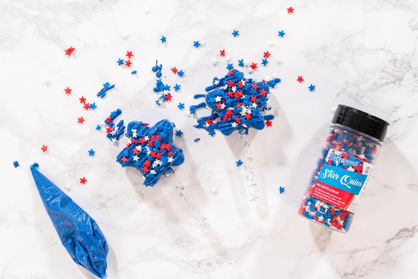 Bakerpan Sprinkles for Cake Decorating - Star Sprinkles 4 Ounces - Red, White & Blue Edible Confetti Sprinkles for Cupcakes, Ice Cream, Cookies, Cakes
