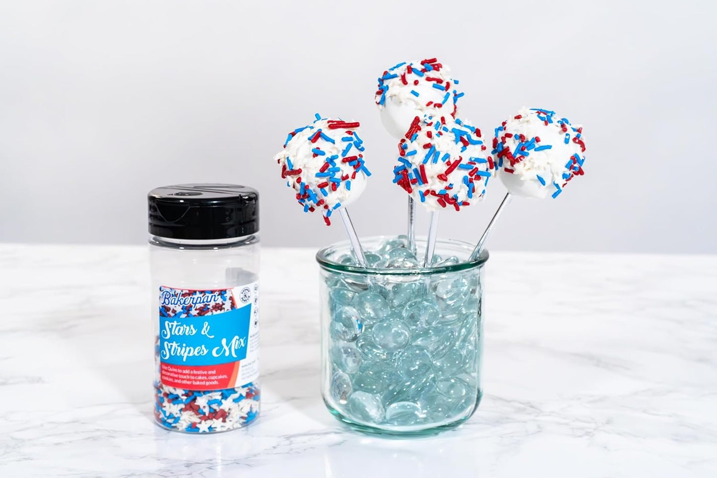 Bakerpan Sprinkles for Cake Decorating - Star Sprinkles 4 Ounces - Red, White & Blue Edible Confetti Sprinkles for Cupcakes, Ice Cream, Cookies, Cakes