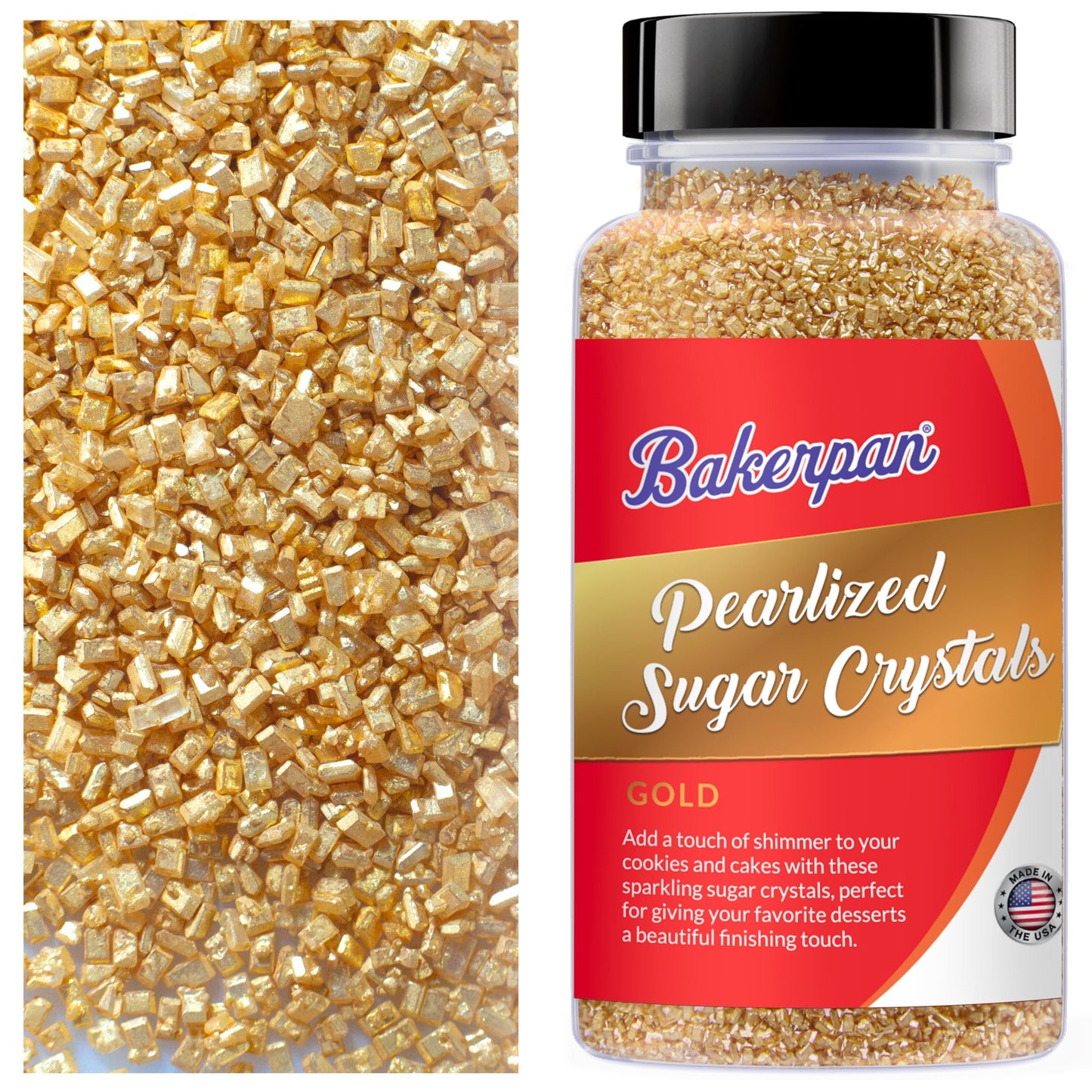 Bakerpan Pearlized Sugar Sprinkles - 5 Ounce Sparkling Sugar for Baking - Decorating Sugar Crystals for Cookies, Cake Pops, Ice Cream (Made in USA)