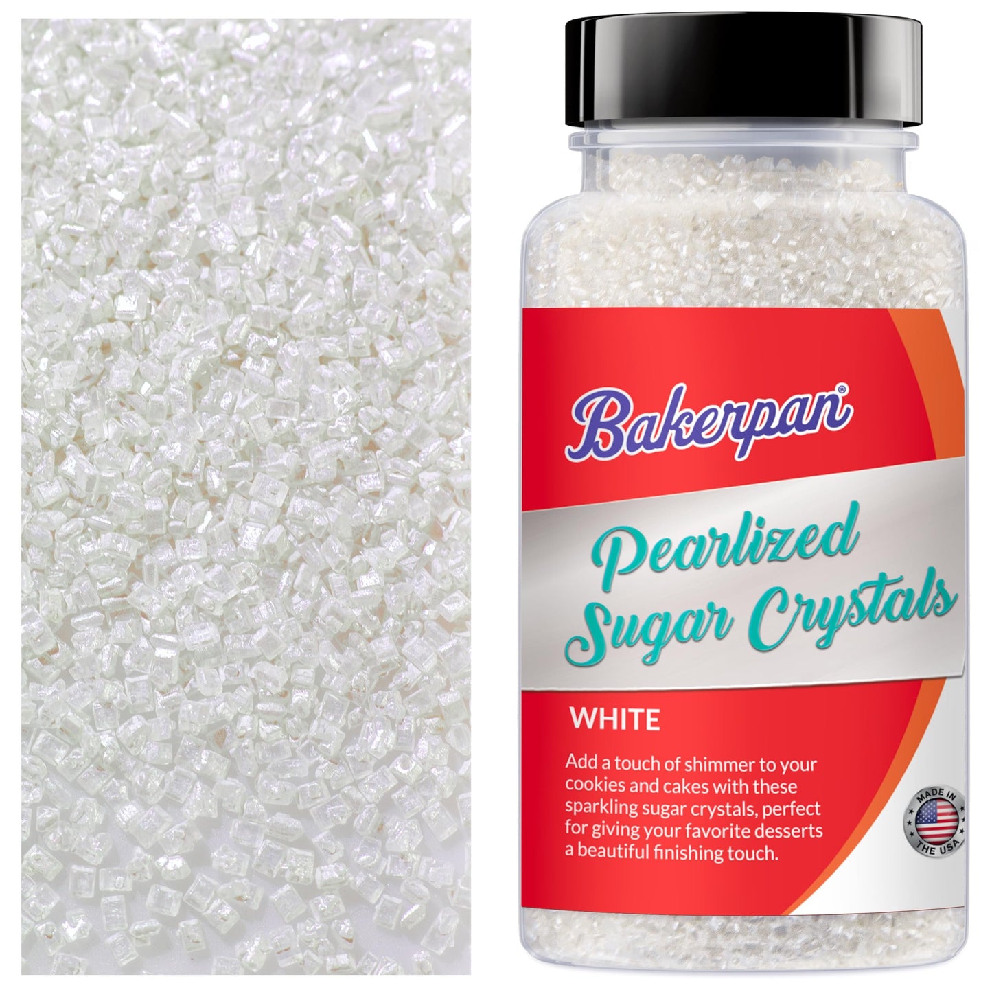 Bakerpan Pearlized Sugar Sprinkles - 5 Ounce Sparkling Sugar for Baking - Decorating Sugar Crystals for Cookies, Cake Pops, Ice Cream (Made in USA)
