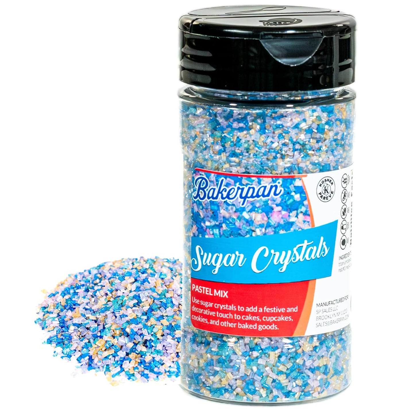 Bakerpan Pearlescent Sugar Sprinkles - Sugar Crystals for Cake Decorating 7 Ounces - Pastel Decorating Sugar Sprinkles for Baking, Cookies, Ice Cream