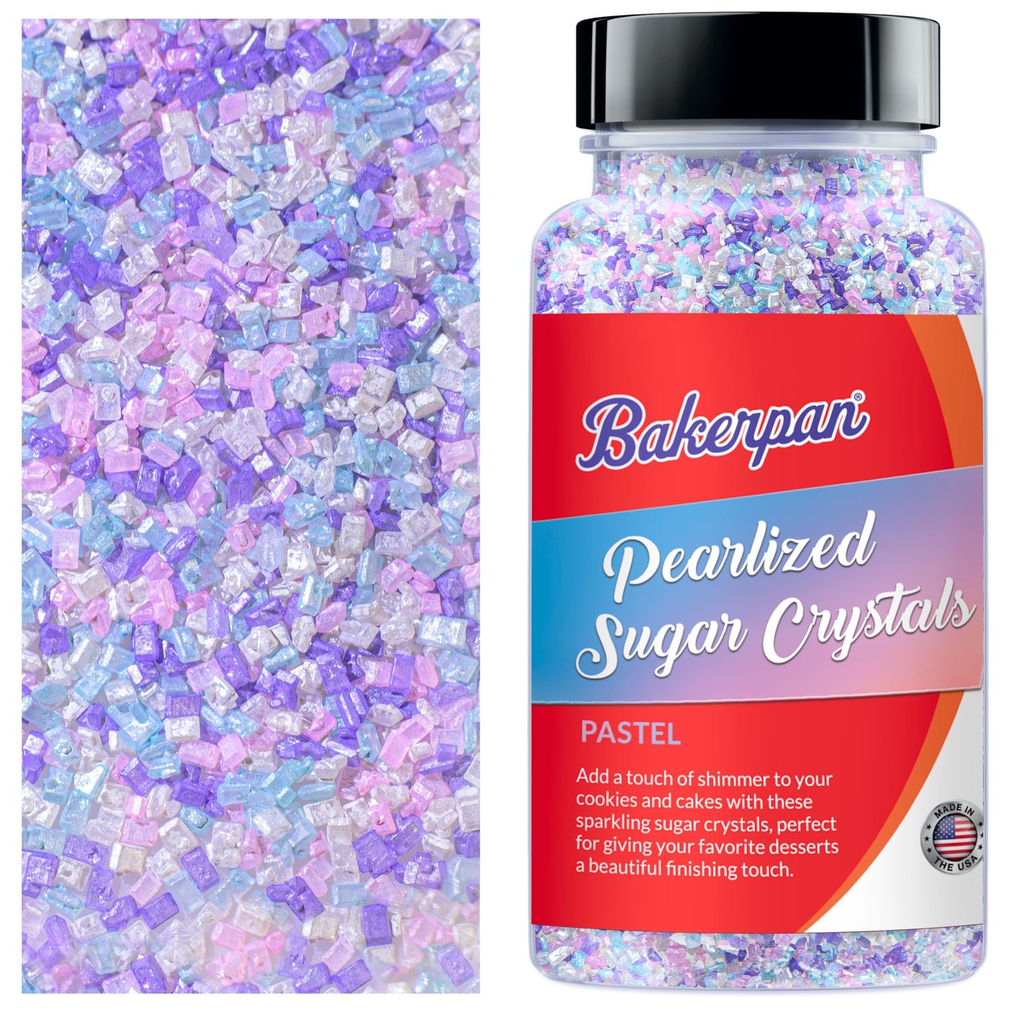 Bakerpan Pearlized Sugar Sprinkles - 5 Ounce Sparkling Sugar for Baking - Decorating Sugar Crystals for Cookies, Cake Pops, Ice Cream (Made in USA)
