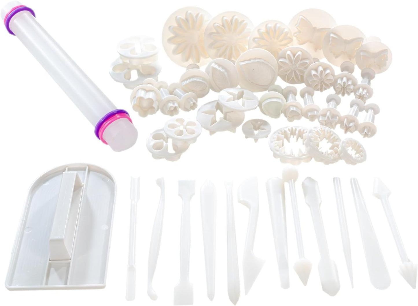 Bakerpan Fondant Tool Set, 47 Pcs Cake Decorating Supply Kit with Rolling Pin for Fondant, Gumpaste, Sugar Paste