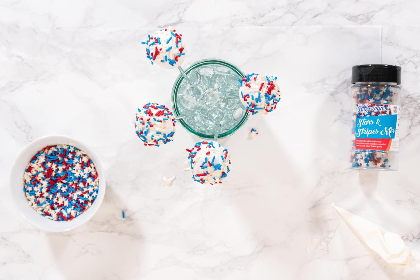 Bakerpan Sprinkles for Cake Decorating - Star Sprinkles 4 Ounces - Red, White & Blue Edible Confetti Sprinkles for Cupcakes, Ice Cream, Cookies, Cakes