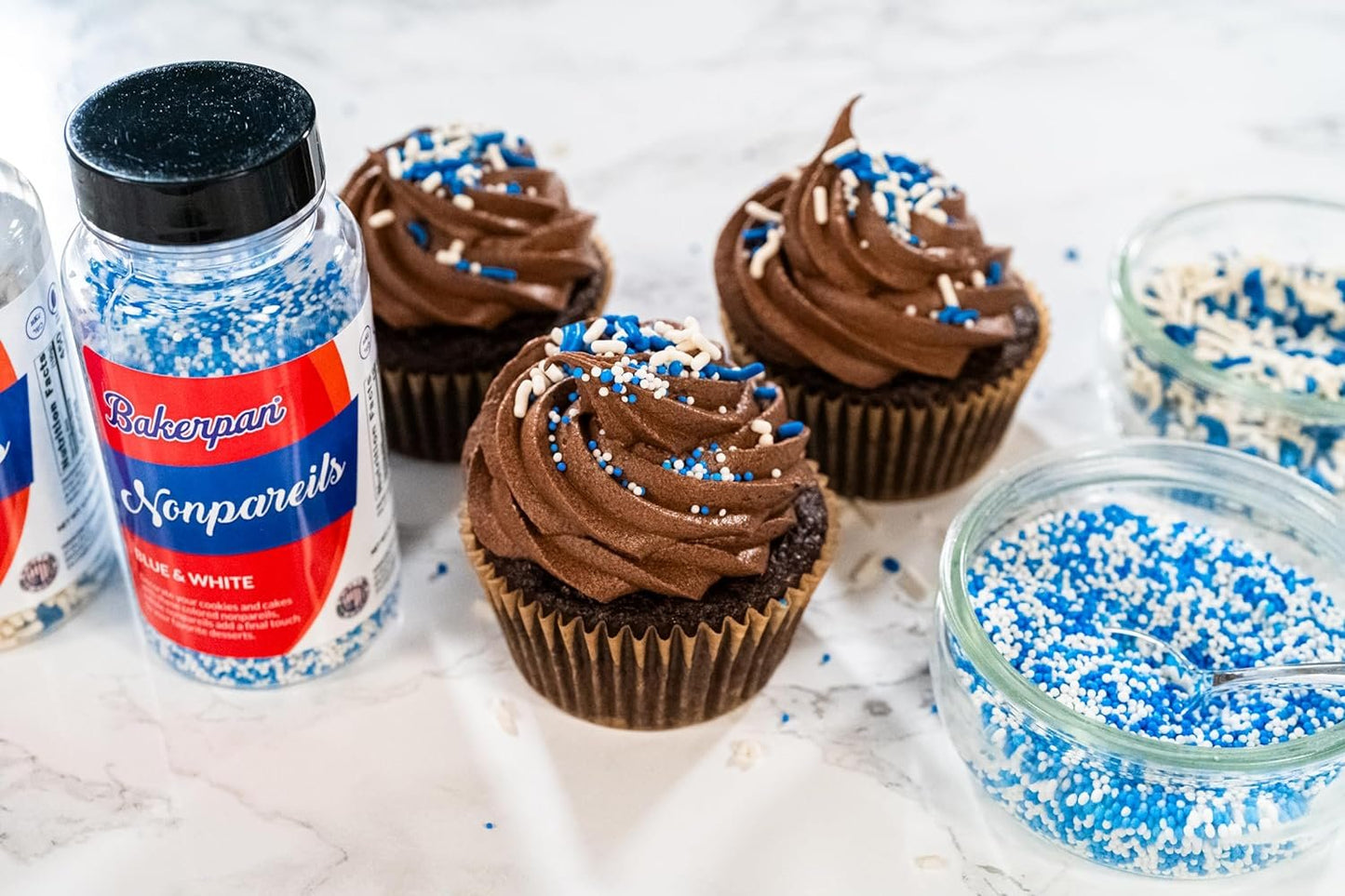 Bakerpan Blue and White Nonpareils Sprinkles & Jimmies Sprinkles for Cake Decorating - Edible Sprinkles for Cupcakes, Ice Cream, Cake Decorations