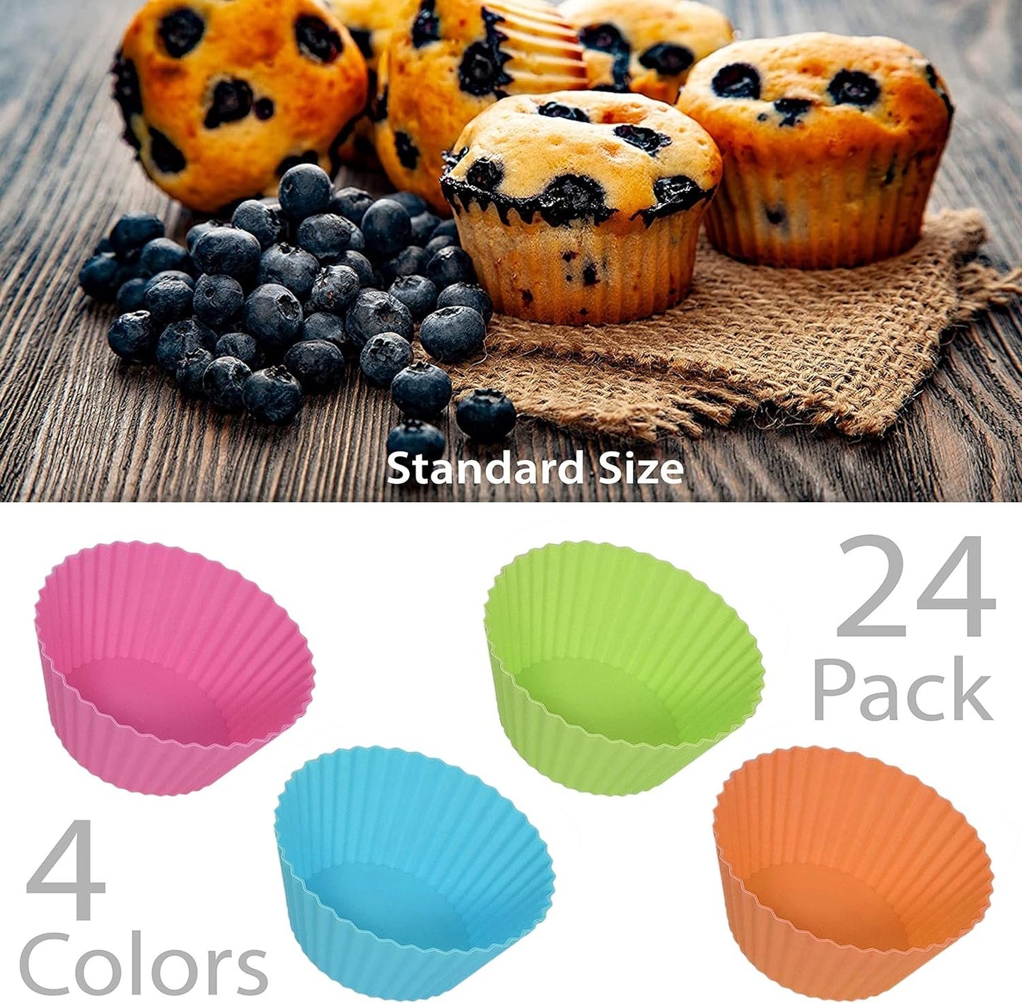 Bakerpan Silicone Cupcake Liners for Baking, Reusable Cupcake Molds, Baking Cups