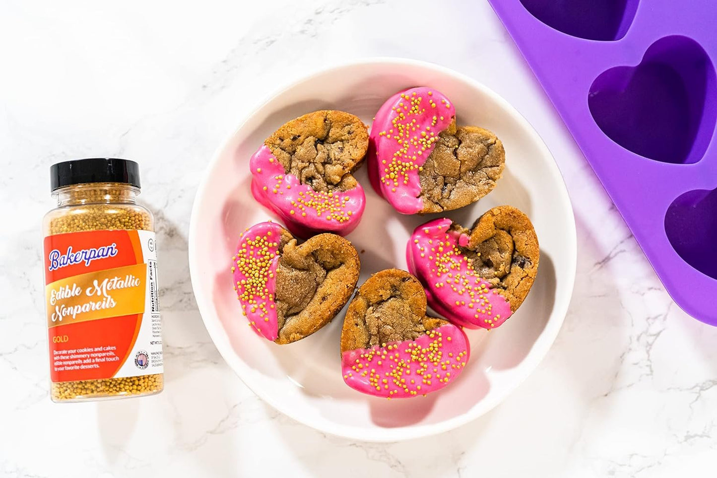 Bakerpan Silicone Heart Mold for Baking, Mini Cake Heart Pan, Heart Muffin Tray