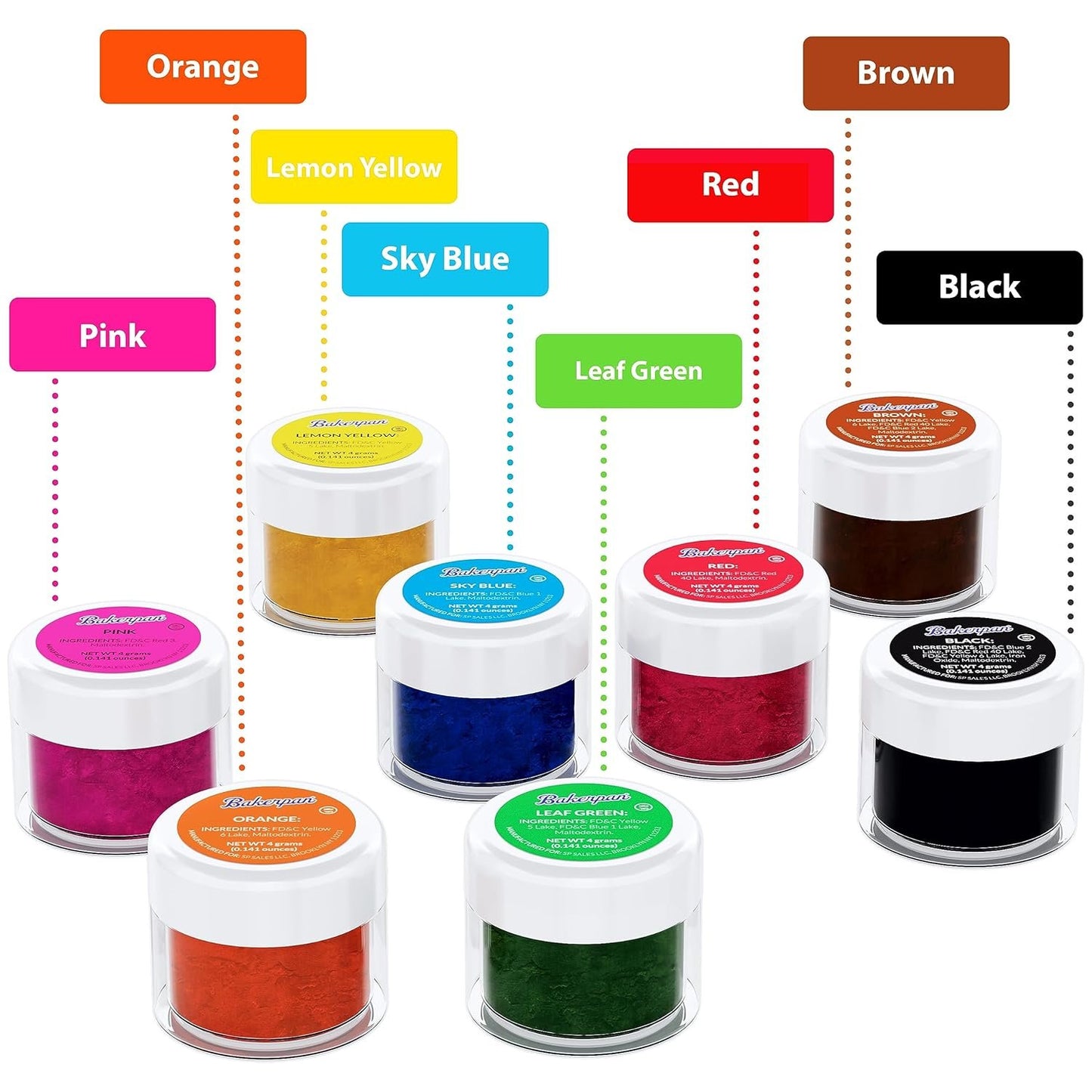 Bakerpan Food Coloring Powder for Baking, Cake Decorating Color Dust, 4g Jars