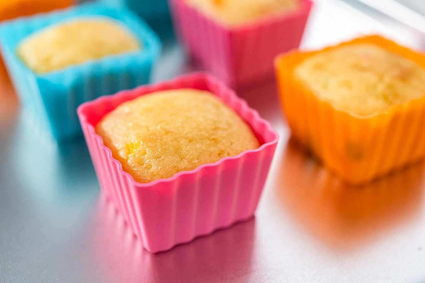 Bakerpan Silicone Square Molds for Baking, Square Baking Cups, Mini Cake Molds