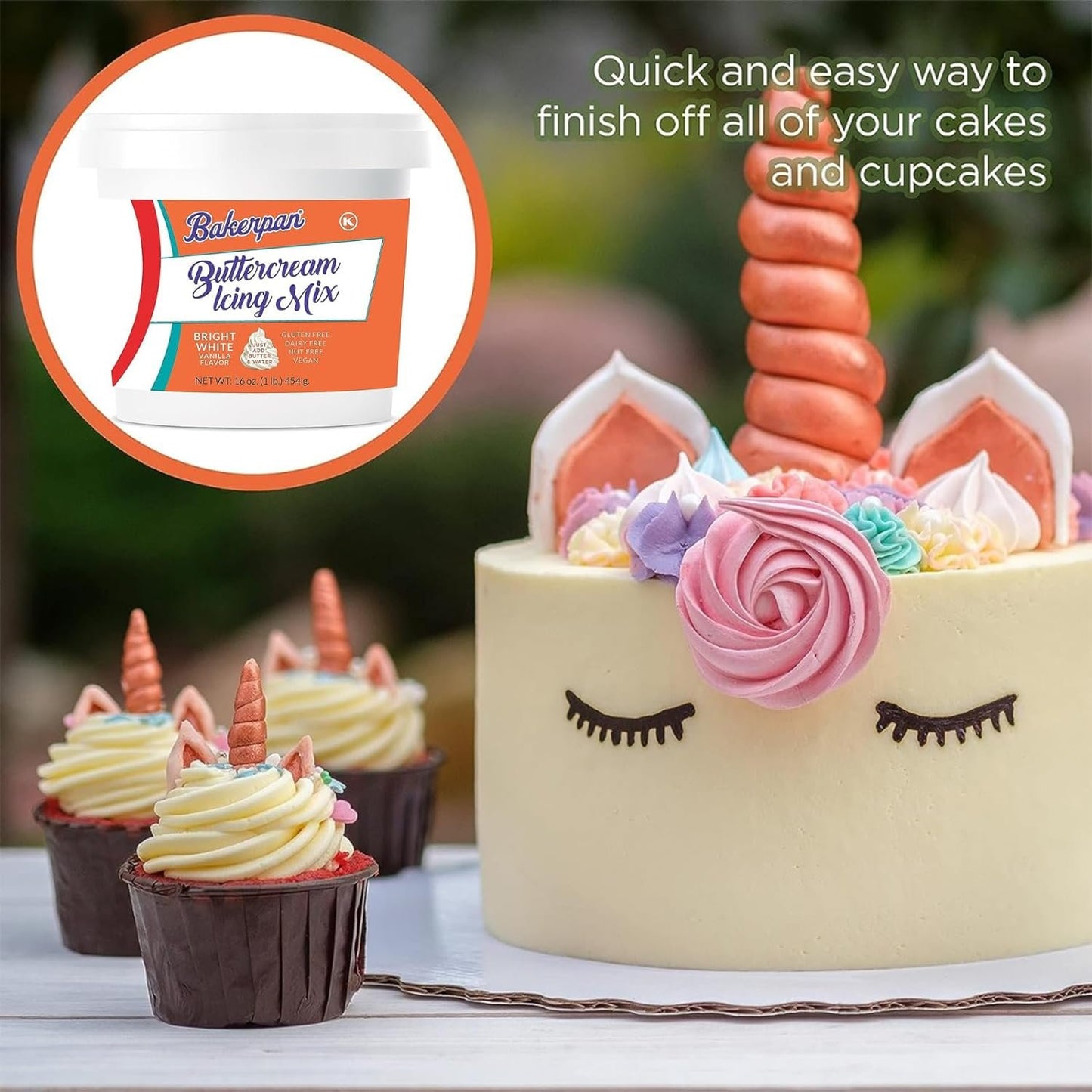 Bakerpan Buttercream Frosting for Cake Decorating, Vanilla Flavor - White