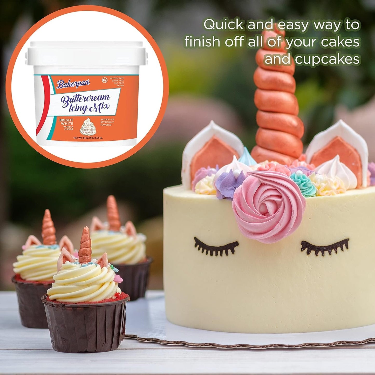 Bakerpan Buttercream Frosting for Cake Decorating, Vanilla Flavor - White