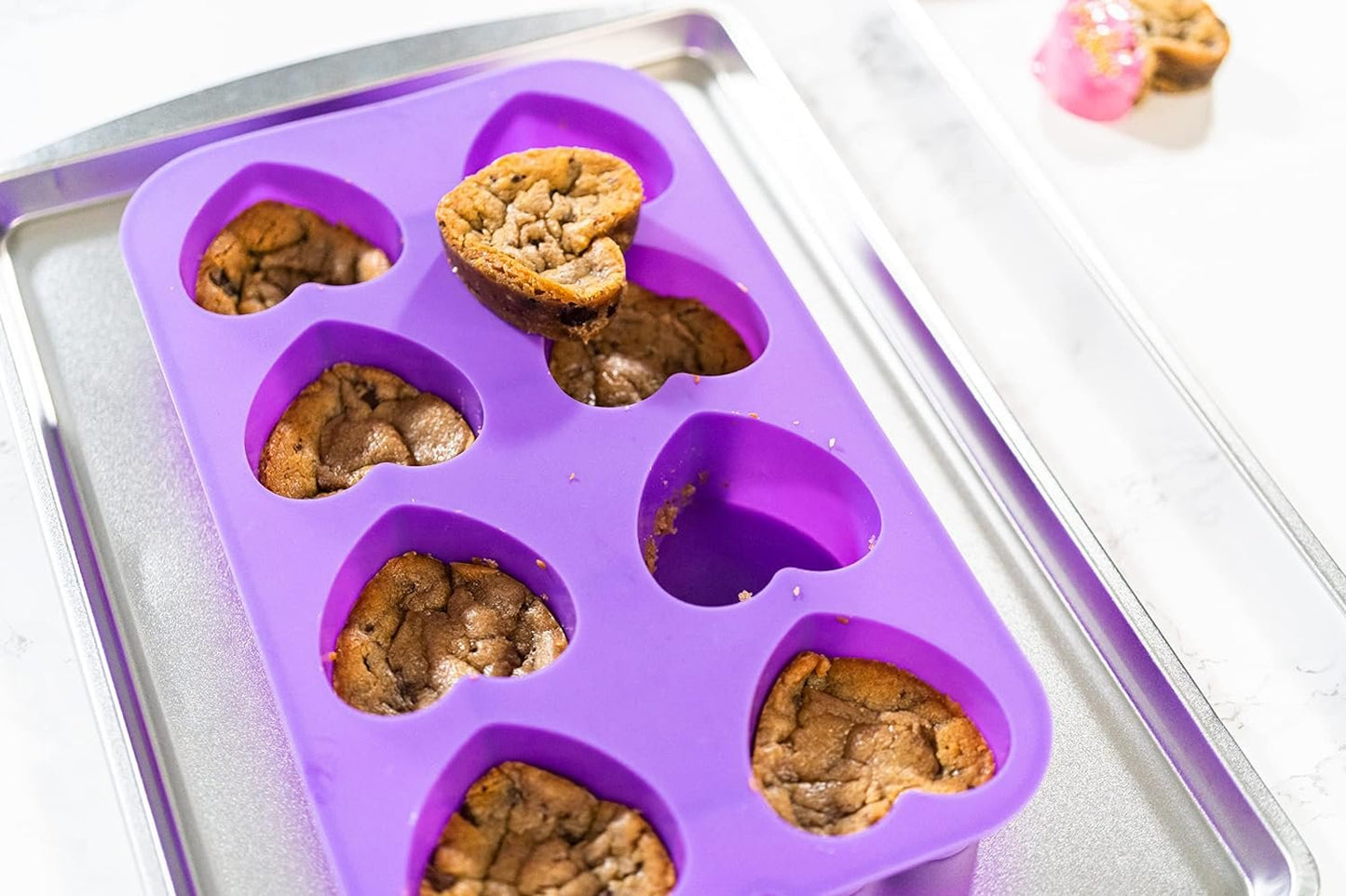 Bakerpan Silicone Heart Mold for Baking, Mini Cake Heart Pan, Heart Muffin Tray