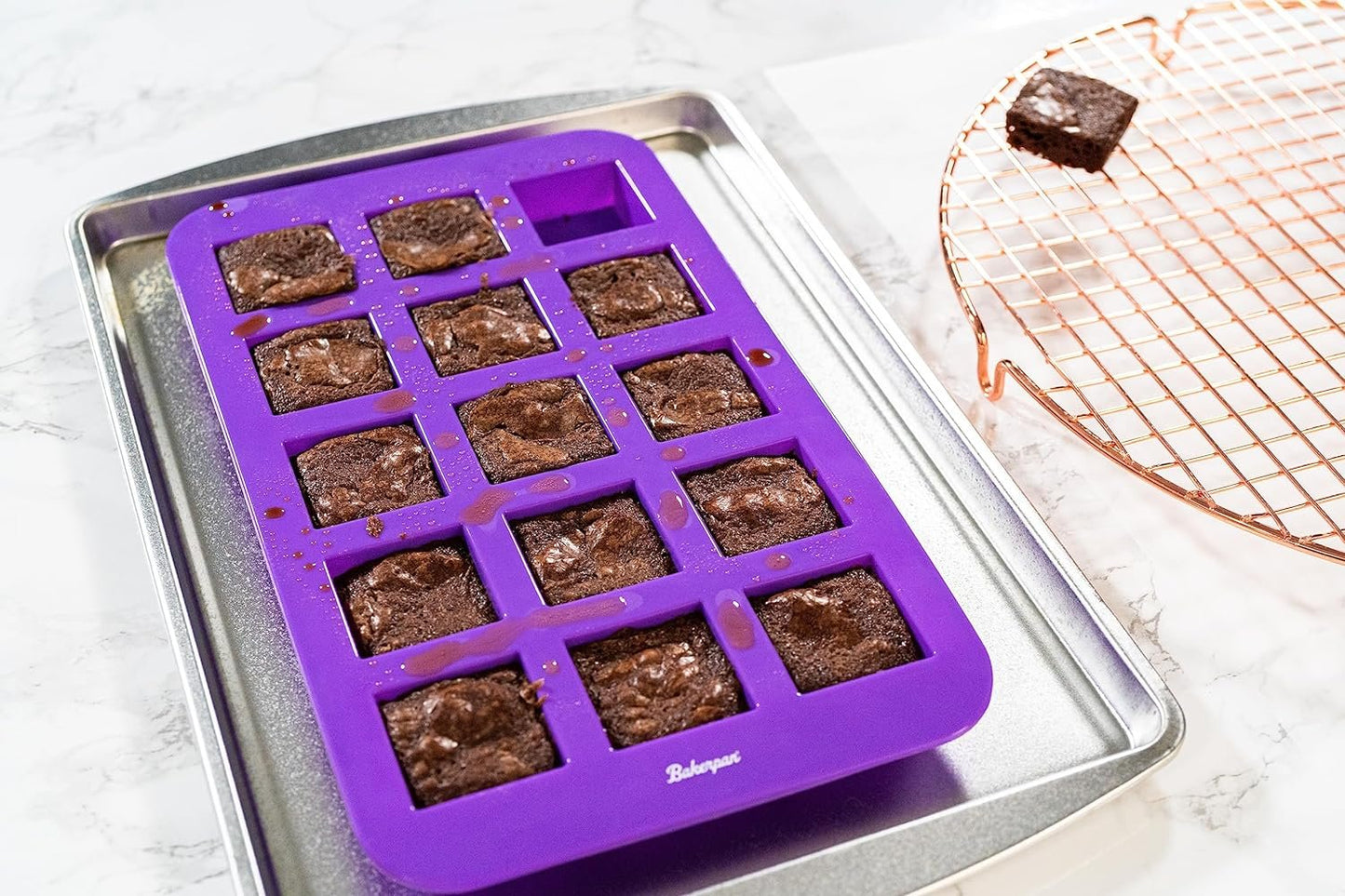 Bakerpan Silicone Brownie Mold for Baking, Bite Size Brownie Squares Pan