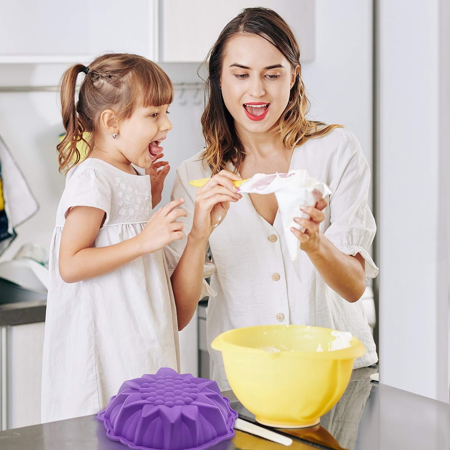 Bakerpan Silicone Cake Mold for Baking, Flower Fluted Cake Pan, 8" Cake Molds