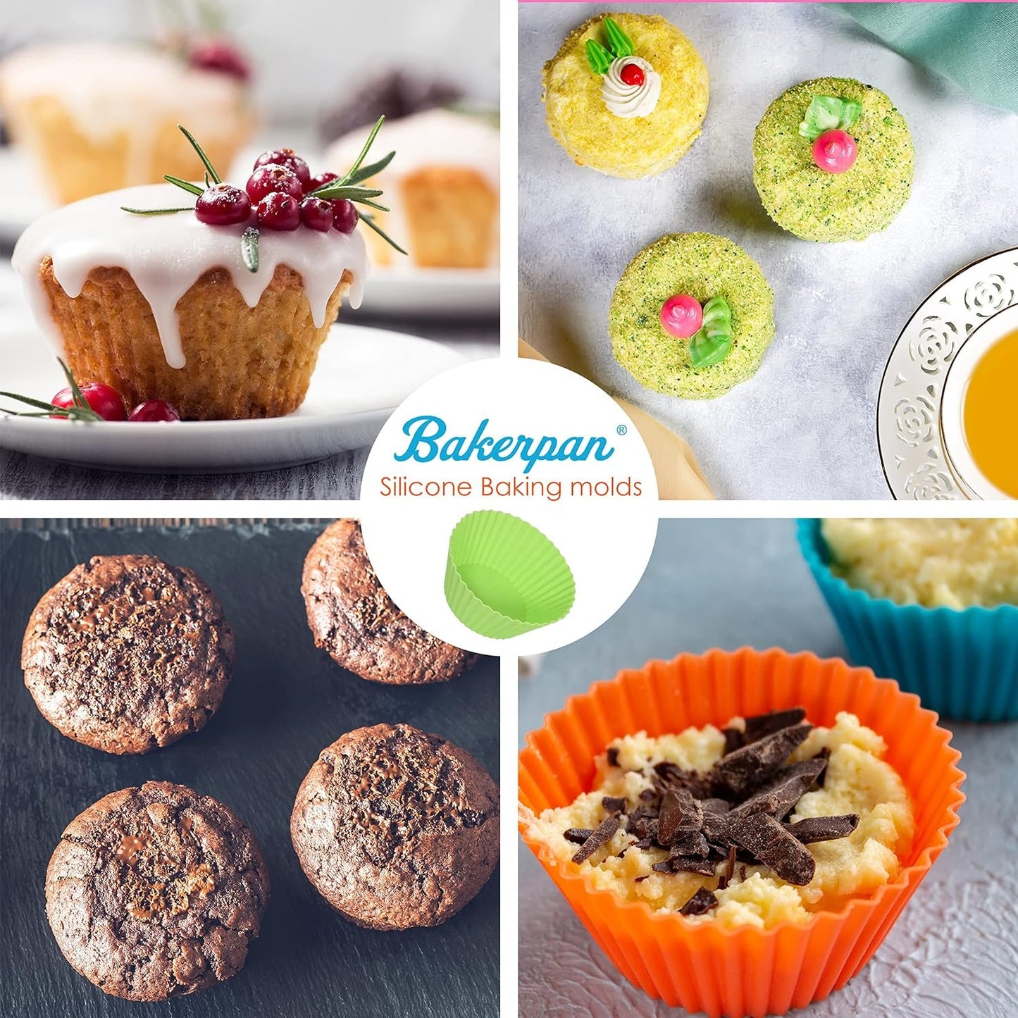 Bakerpan Silicone Cupcake Liners for Baking, Reusable Cupcake Molds, Baking Cups