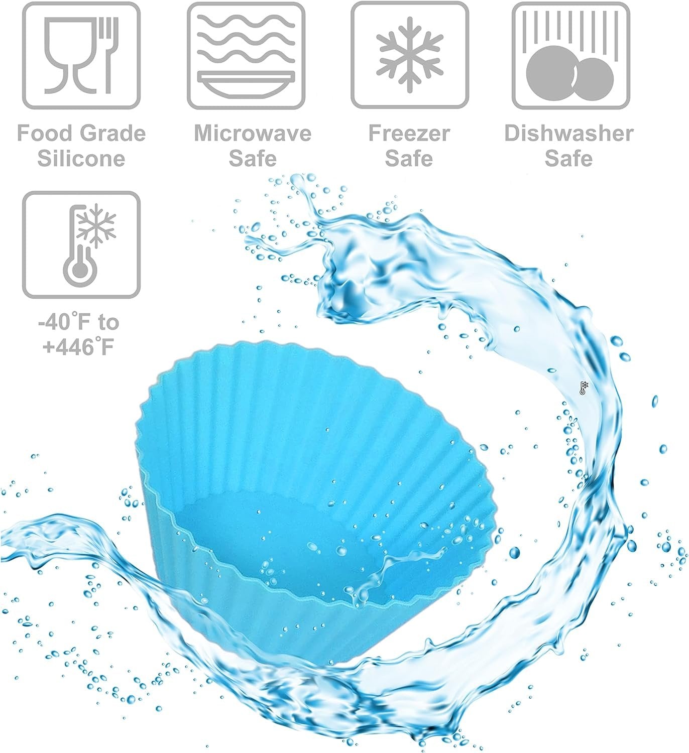 Bakerpan Silicone Cupcake Liners for Baking, Reusable Cupcake Molds, Baking Cups