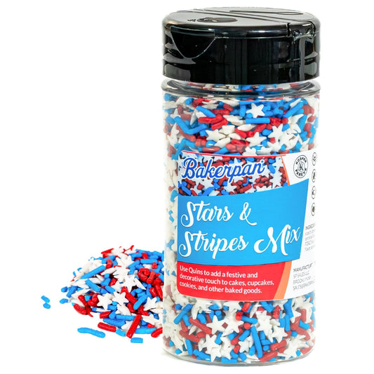 Bakerpan July 4th Sprinkles for Cake Decorating - Star Confetti Mix - Patriotic Edible Confetti Sprinkles for Cupcakes, Ice Cream, Cookies, Cakes (Made in USA)