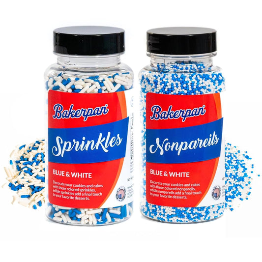 Bakerpan Blue and White Nonpareils Sprinkles & Jimmies Sprinkles for Cake Decorating - Edible Sprinkles for Cupcakes, Ice Cream, Cake Decorations