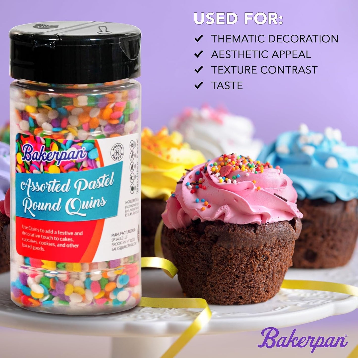 Bakerpan Sprinkles, Confetti Edible Quins for Cupcakes, Ice Cream