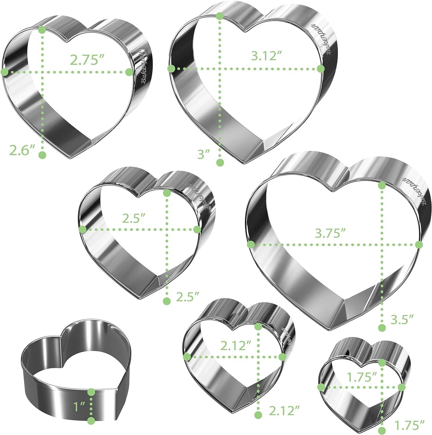 Bakerpan Stainless Steel Heart Cookie Cutter Set, Valentine's Day Cookie Cutters
