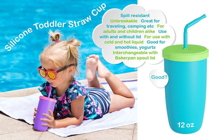 Bakerpan Silicone Straw Cup for Toddlers and Kids, 12 Ounce Silicone Cups