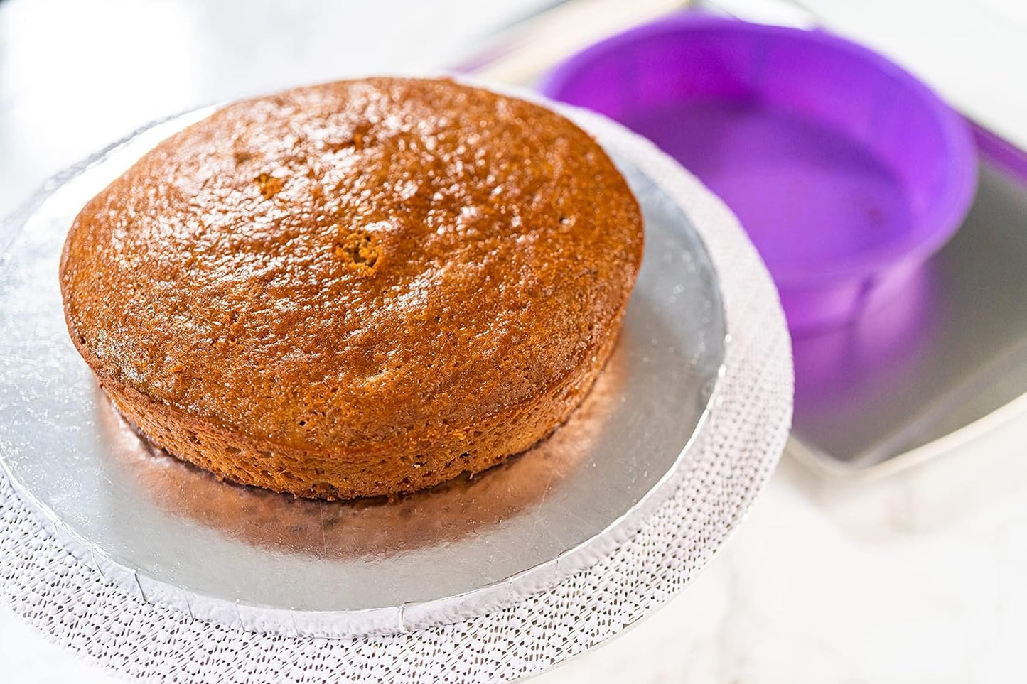 Bakerpan Silicone Round Cake Pans for Baking, 8" Non Stick Round Cake Mold
