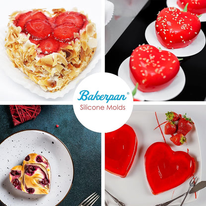 Bakerpan Silicone Heart Mold for Baking, Heart Muffin Tray, Mini Heart Pan