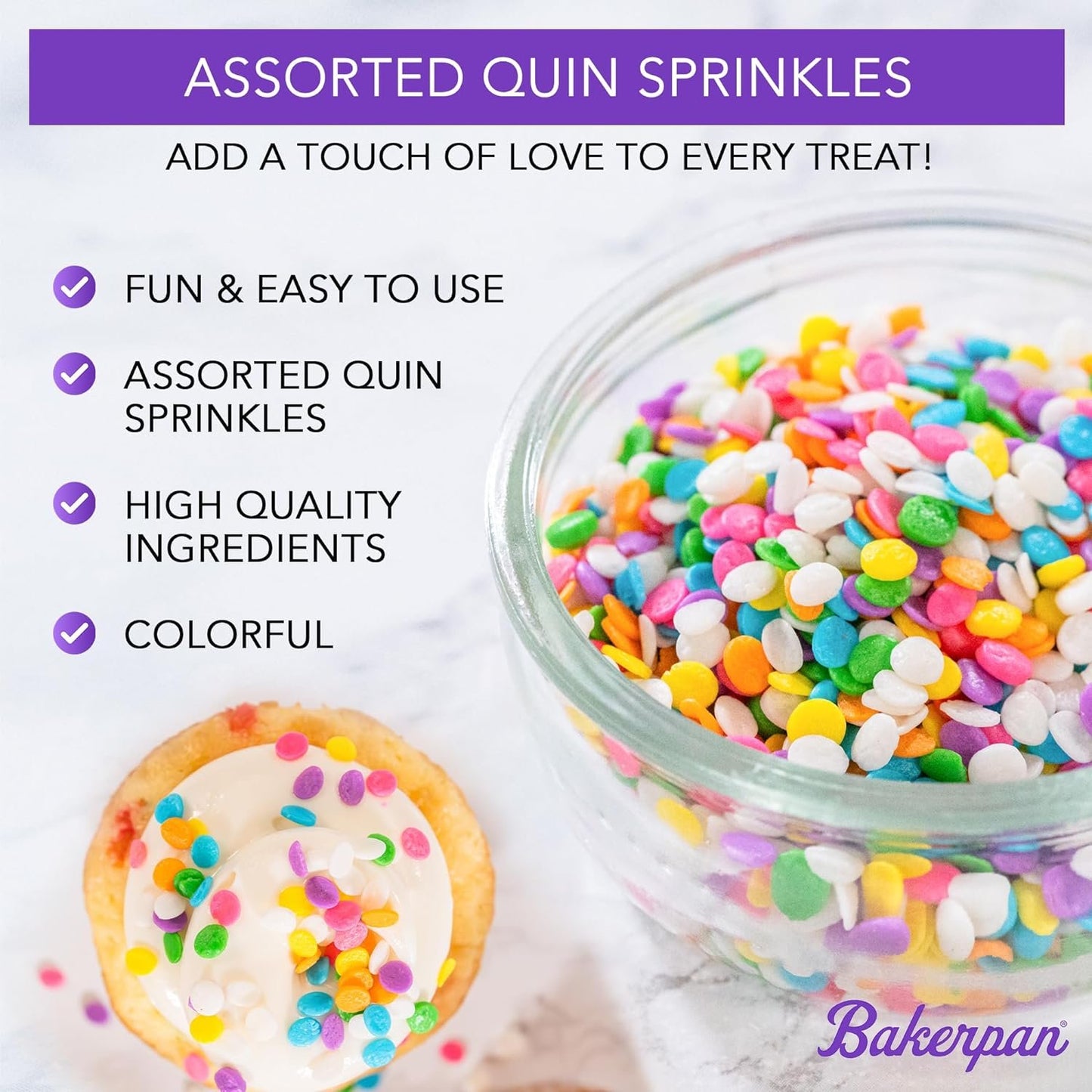 Bakerpan Sprinkles, Confetti Edible Quins for Cupcakes, Ice Cream