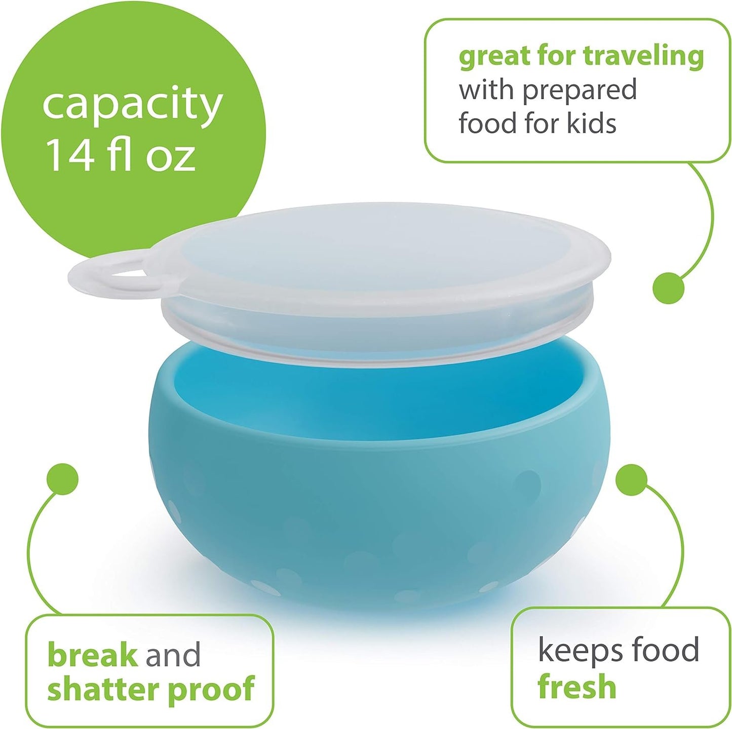 Bakerpan Silicone Toddler Feeding Bowl with Lid for Food and Snacks On The GO