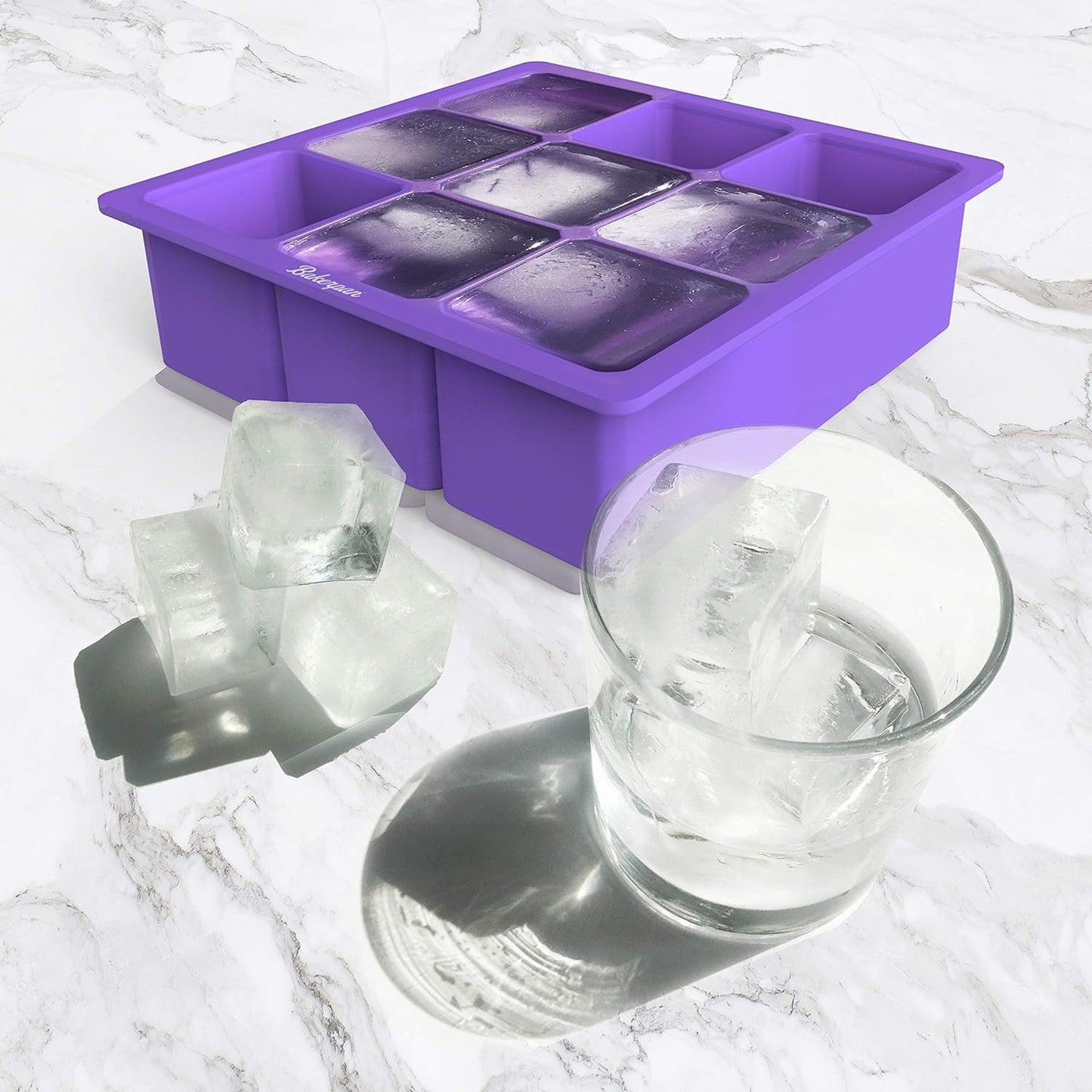 Bakerpan Silicone Ice Cube Tray, Ice Cube Mold for Whiskey, Cocktails - Set of 2