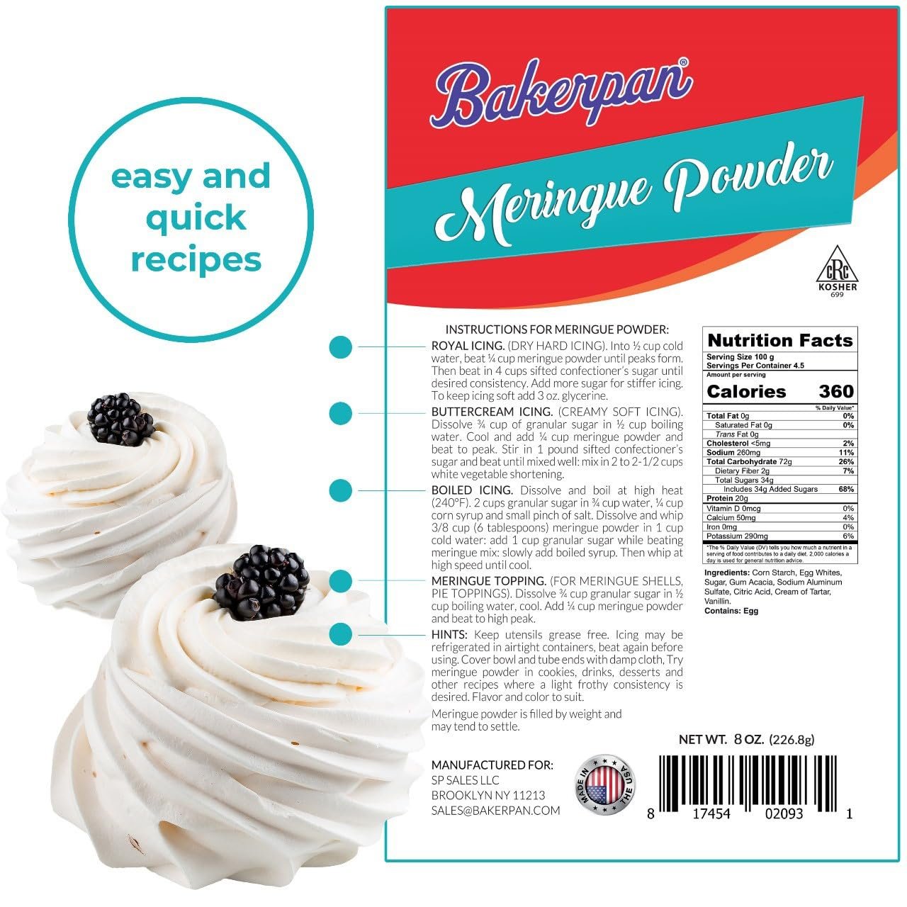 Bakerpan Meringue Powder for Baking and Icing, Resealable Bag