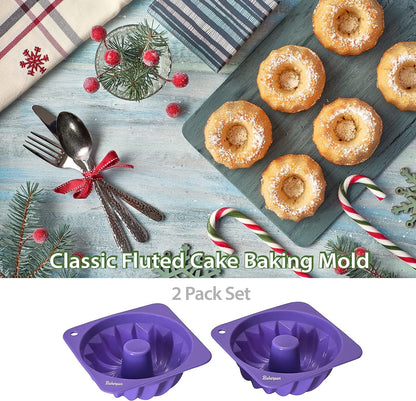 Bakerpan Silicone Small Fluted Cake Pans, Mini Tube Cake Baking Molds